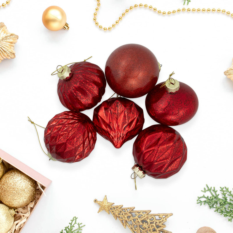 Boules de Noël en verre texturé rouge 9 carats 9 po 3 po (80 mm)