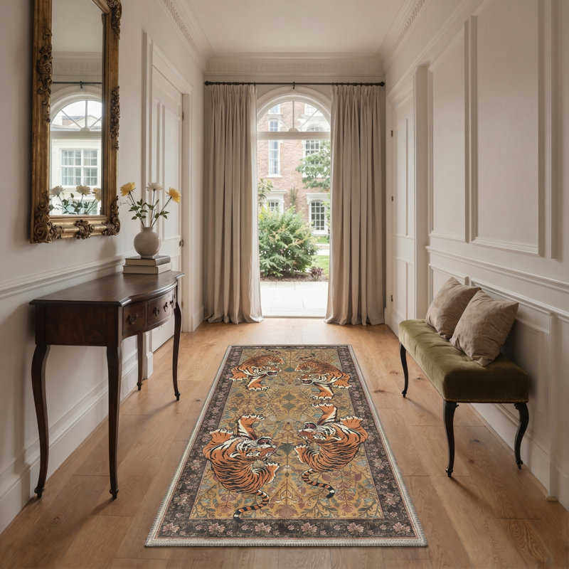 Teiarra Wildpeak Animal Print Machine Washable Brown / Yellow Indoor Area Rug with Non-Slip Backing, Runner 2'6" x 8'