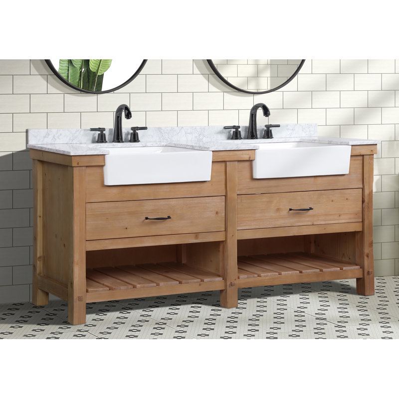 Marina 72'' Driftwood Double Bathroom Vanity with Carrara Marble Top