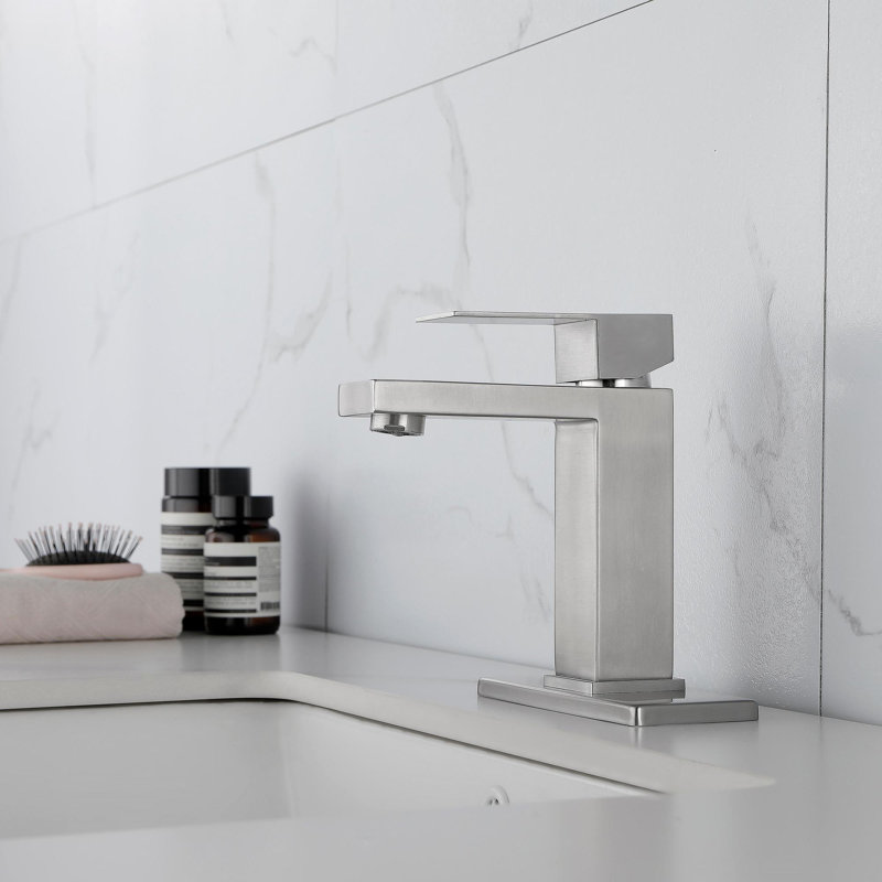 Single Handle Bathroom Sink Faucet with Pop-Up Drain (with Overflow), Brushed Nickel