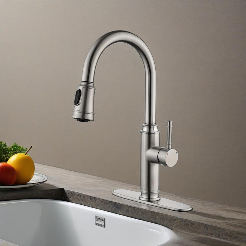 Single Handle High Arc Pull Out Kitchen Faucet,single Level Stainless Steel Kitchen Sink Faucets With Pull Down Sprayer 