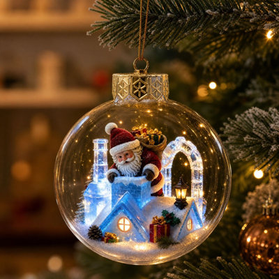 Décoration de Noël Miniature Boule de Noël de 10 cm représentant l'histoire de Noël, à suspendre au sapin, aux crochets de fenêtre ou au foyer