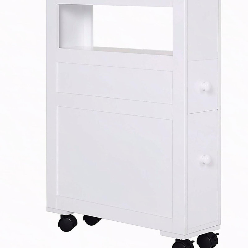 Wood Rolling Narrow Bathroom Side Storage Cabinet