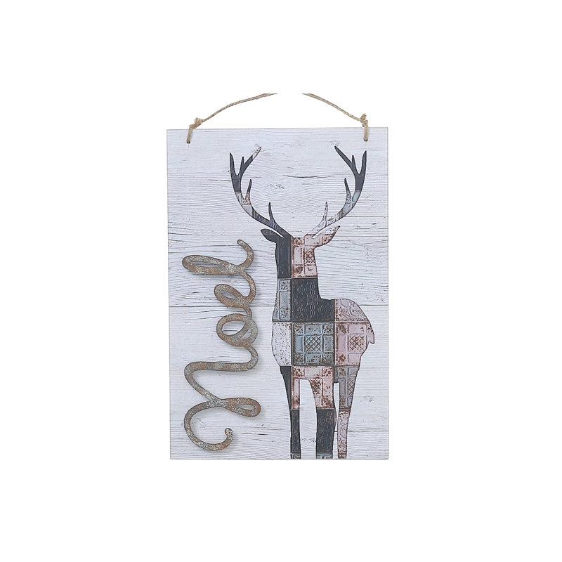 Décoration murale en bois avec cerf de Noël