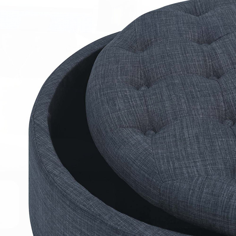 Tufted Storage Ottoman with Nailhead Trim, Durable Linen Upholstery, and Versatile Functionality for Living Rooms and Bedrooms