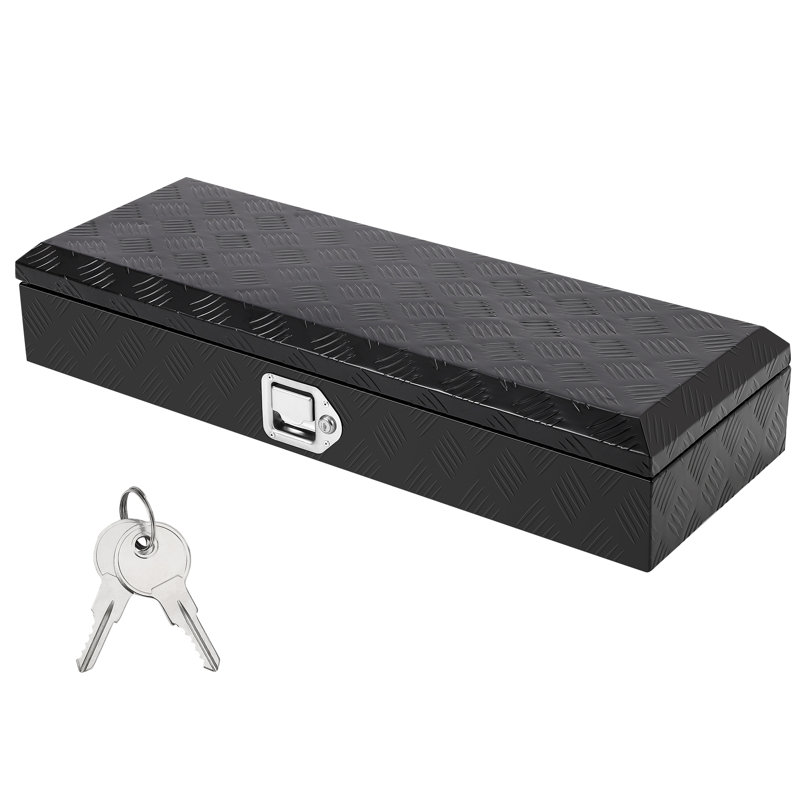 Aluminum Diamond Plate Truck Bed Tool Box - 34.5x13x6.5 Inch Waterproof Lockable Storage Organizer with Side Handle for Pickup, Trailer, RV, Van, Black Five-Striped Body with Spray Coating (Black)