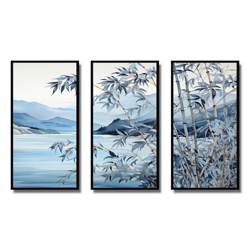 «Blue Bamboo Tranquility 1 - China Art», art mural, H 28 po x l 36 po x P 1 po, Cadre flottant noir