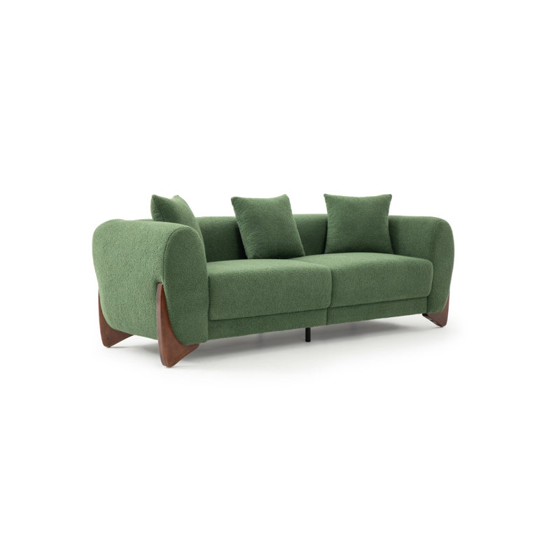 Modern Sherpa Sofa with Wood Wedge Legs, Green
