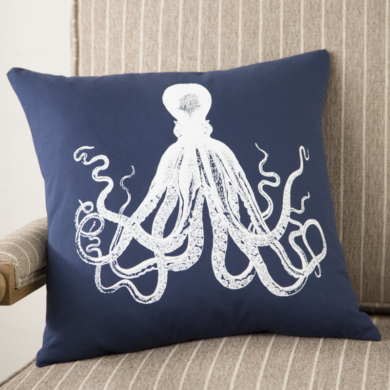 Octopus Nautical Throw Pillow, Navy