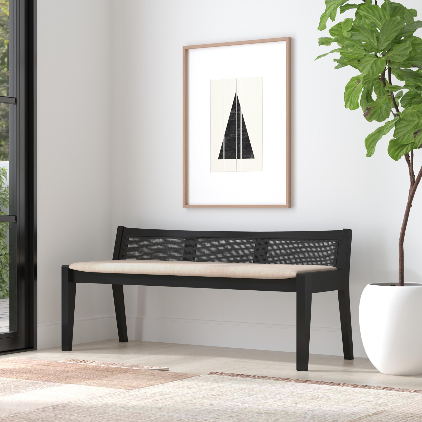 Donner 52" Entryway Bench, Black/Beige