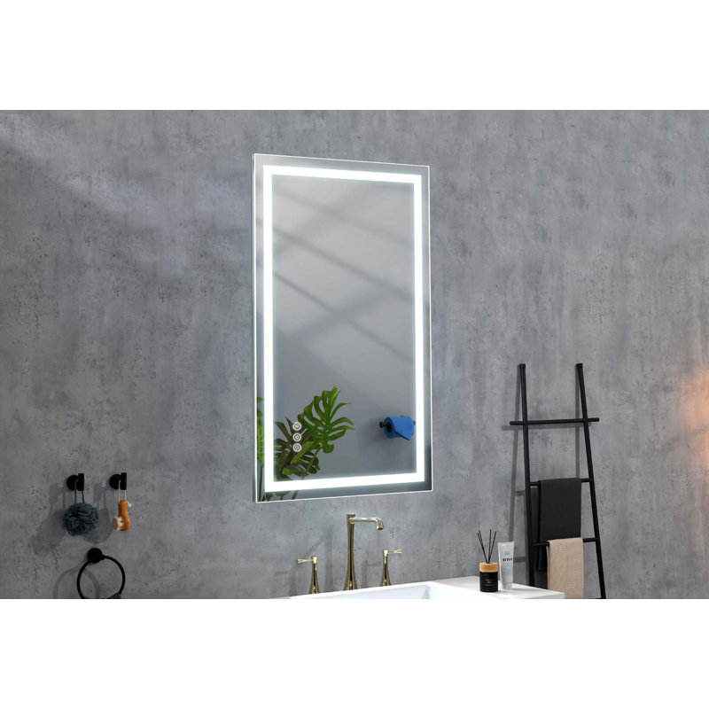 Miroir de salle de bain à DEL 40 po x 24 po avec façade et rétroéclairage, grands miroirs muraux à intensité variable antibuée, mémoire, 3 couleurs, miroir de meuble-lavabo à DEL