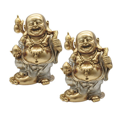 "2-PC Set" ICE ARMOR 8.5"H Gold and Silver Maitreya Buddha Statue Happy Buddha Figurine Figurine Statue Ornament Home/Room Decor and Perfect Gift Ideas for House Warming, Holidays and Birthdays Great Collectible Addition