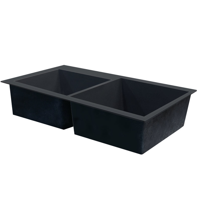Transolid 18.66'' W Double Bowl Granite Kitchen Sink, Black