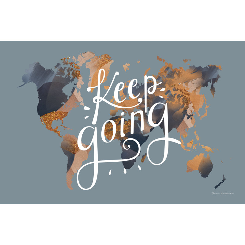 Keep Keeping World Map, H 32 po x l 48 po, Papier avec cadre doré, Non