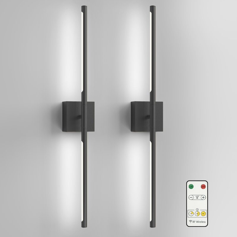 28.3'' Timer LED Flush Mounted Sconces, 6000K Wallchiere Battery Operated, Polished Nickel