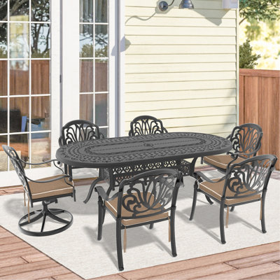 7-Piece All-Weather Cast Aluminum Dining Set, Include 2 Swivel Chairs,4 Dining Chairs And Oval Table With Black Frame