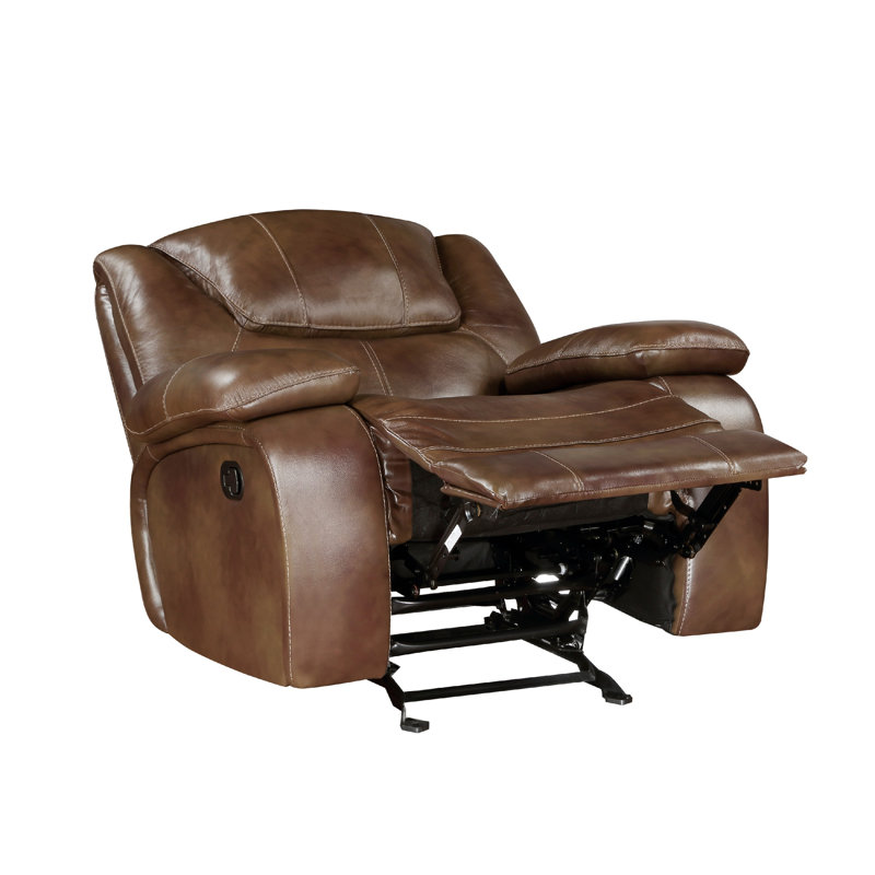 Fauteuil inclinable et oscillant manuel Licot, cuir fleur brun brillant