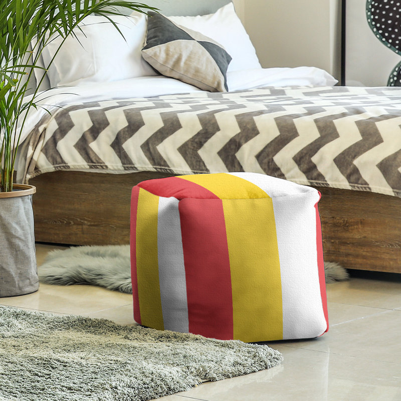 Repose-pieds cube rayures maryland, Rouge / jaune / blanc