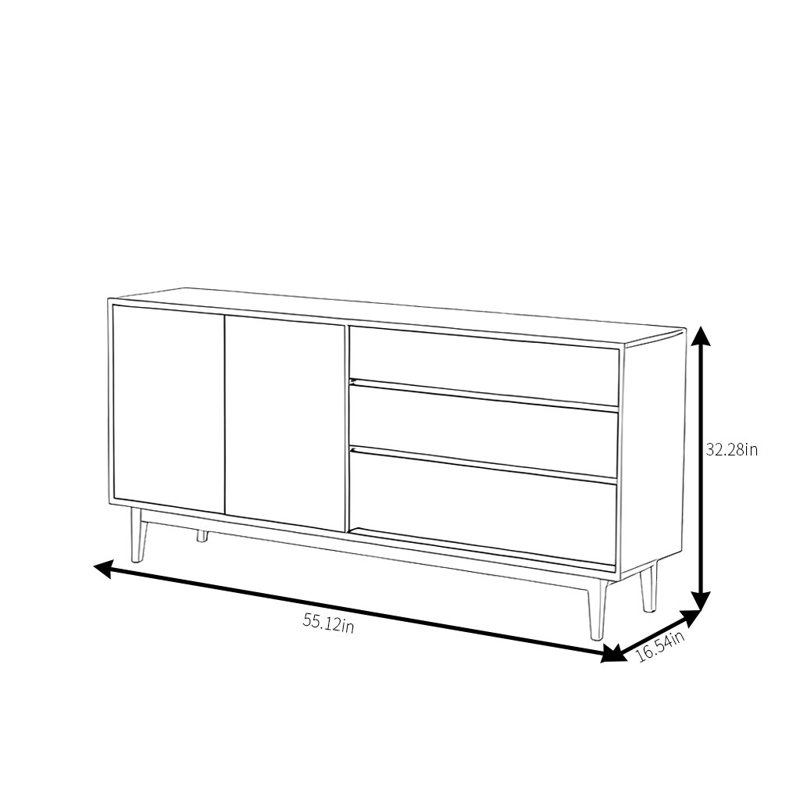 Buffet simple de style américain, H 32,28 po x l 55,12 po x P 16,54 po
