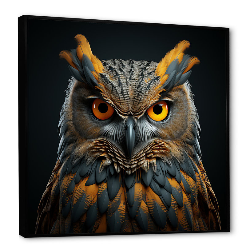 Hibou expressionniste sur toile, Cadre flottant noir, 30" H x 30" W