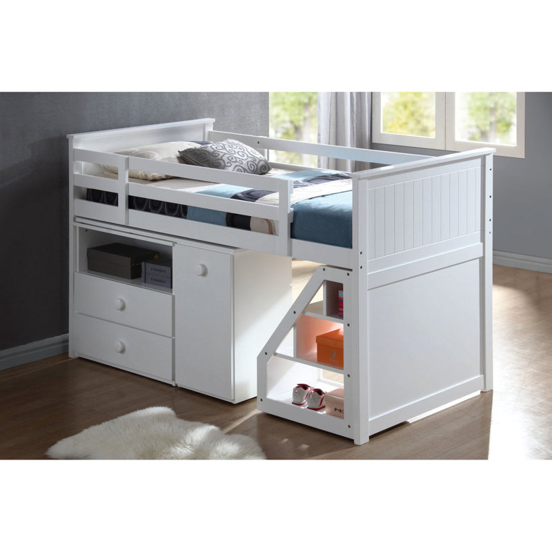 Lit mezzanine simple moderne blanc avec options de rangement polyvalentes et chambre blanche efficace