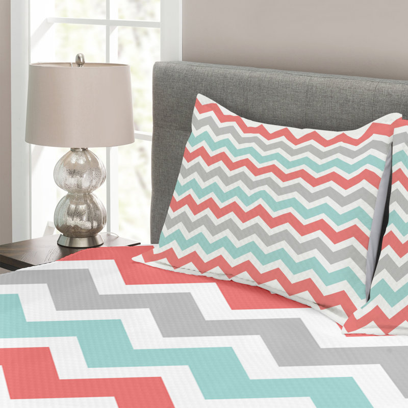 White/Charcoal/Grey/Blue Microfibre Bedspread, 220 x 264 cm