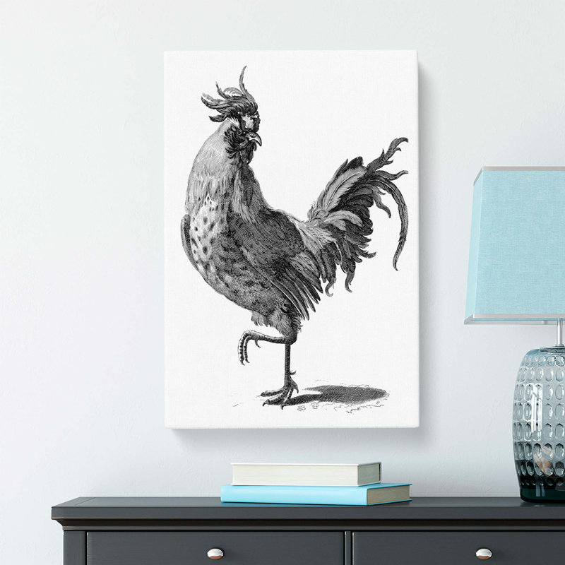 A Cock in Black & White by Johan Teyler - Wrapped Canvas, 50cm H x 35cm W x 3cm D