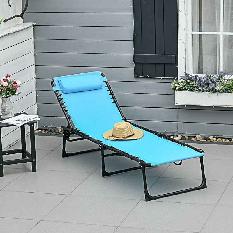 Outdoor Folding Chaise Lounge Chair Tanning Chair With Reclining Back, Blue