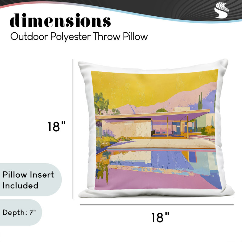 Coussin d'extérieur imprimé Vivid Case Study House, par Walker Noble, 18 x 7 x 18