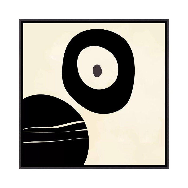 Shapes Black Brush Stroke White Abstract, No Matte, 18" H x 18" W x  1.5" D, Distressed Black Frame