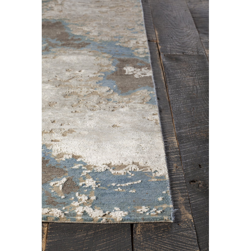 Tapis patchwork noué à la main Vingel Authentic - bleu / brun / blanc, Rectangle 5 pi x 7 pi 6 po
