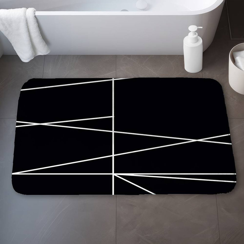 White stripes on black background Bath Mat with Non-Slip Backing - Quick Dry Memory Foam Bathroom Rug - Absorbent - Modern Plush Spa-Style - Machine Washable