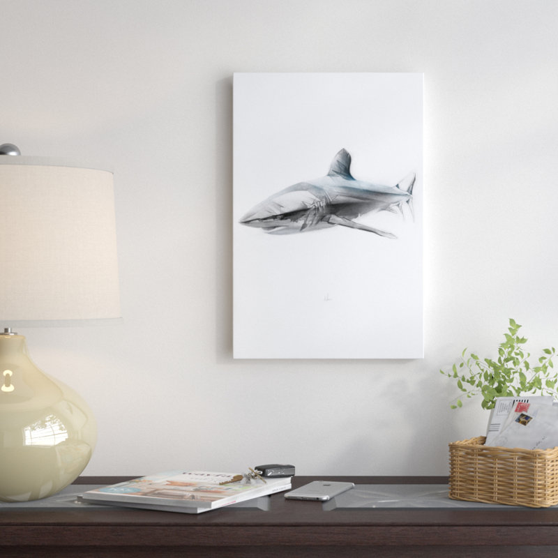 " Shark I " by Alexis Marcou, 26" H x 18" W x 1.5" D, Black Framed Canvas, No Mat