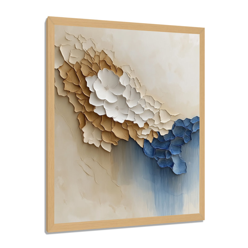 Dérive de fleurs en plâtre - Impression sur toile encadrée à motif floral beige, H 32 po x l 16 po, Cadre naturel