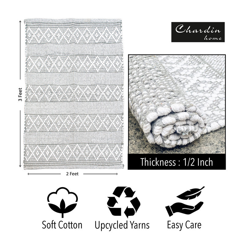 Steverson Cotton Bath Rug, Gray/Ivory, Single - 36" L x 24" W