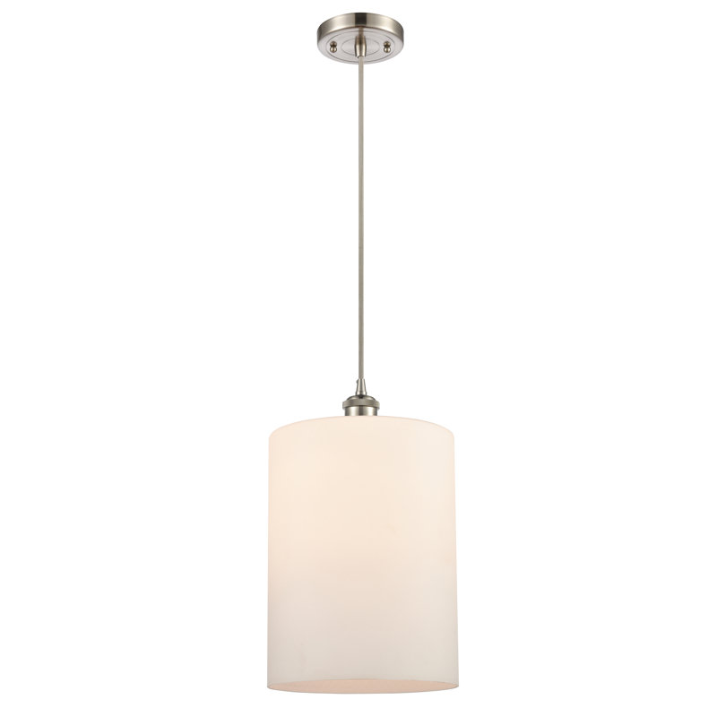 Luminaire suspendu cylindrique à 1 lumière Leilani, Ampoule non incluse, Blanc mat, Nickel satiné brossé