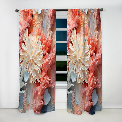 Iyanna Pink And White Coastal Coral Collage IV - Nautical Curtain - Velvet Room Darkening - 1 panel