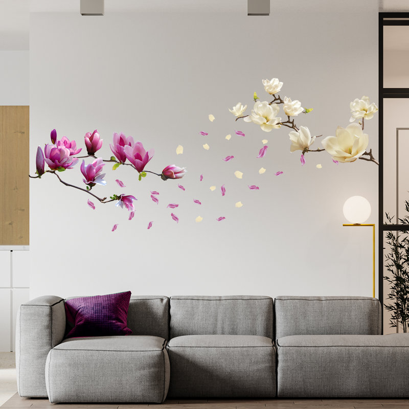 White and Pink Magnolia Flowers Wall Sticker