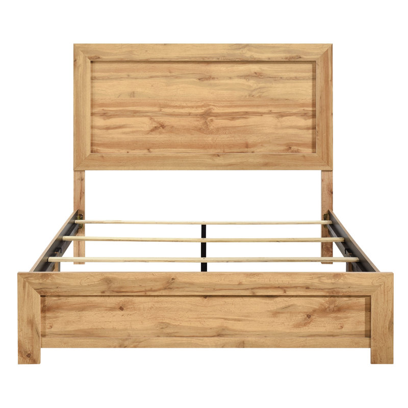 Grand lit de style rustique, finition naturelle, lit dans une boîte, livré avec des éléments de cadre, stratifié pour une utilisation à long terme, cadre de panneau de finition de chambre à coucher, conception, tête de lit et rails inclus, longévité, décoration