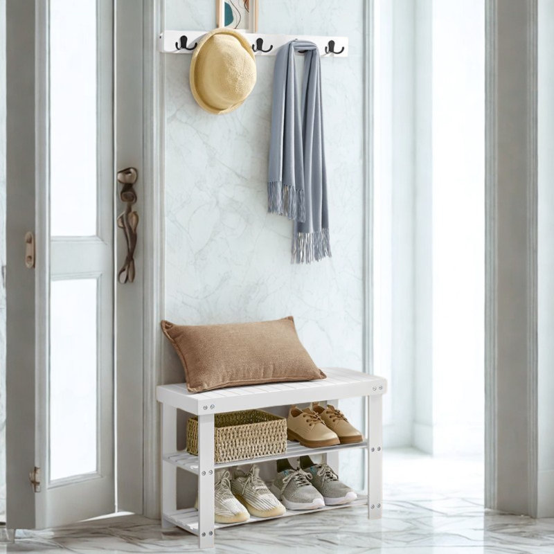 9 Pair Shoe Storage Bench, White