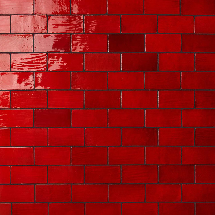 Emery Selenium Red 4X8 Handmade Crackled Glossy Terracotta Subway Tile