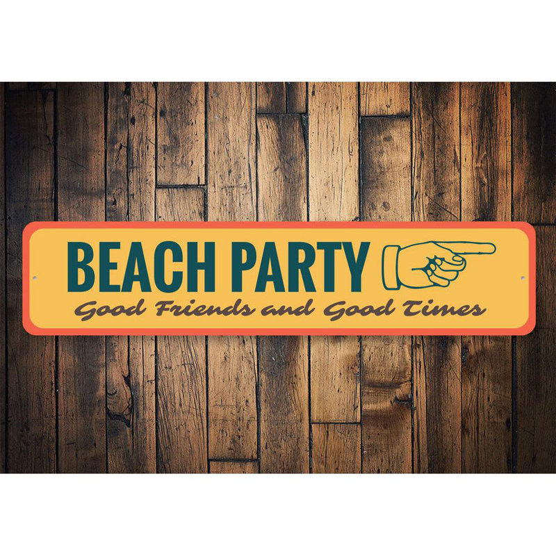 Beach Party Directional Aluminum Sign, 6" H x 24" W x 0.063" D
