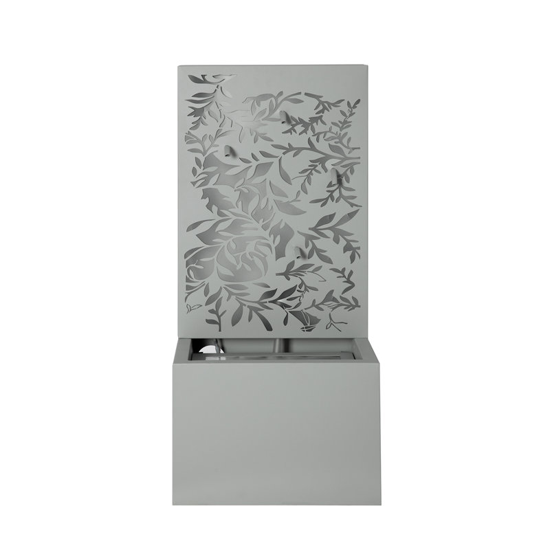 Light Gray Metal Leaf Cutout Outdoor Water Wall Fountain with LED Lights