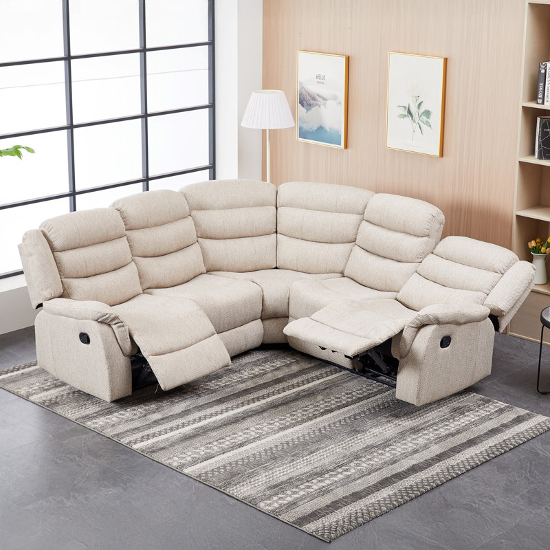 Alesandro 5 Seater Fabric Reclining Corner Sofa , Beige
