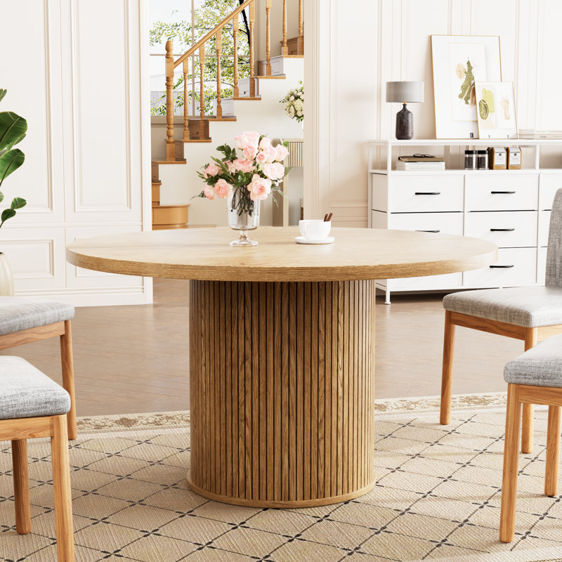 2 Pieces Top 110CM Round Dining Table for 6 Person, Natural