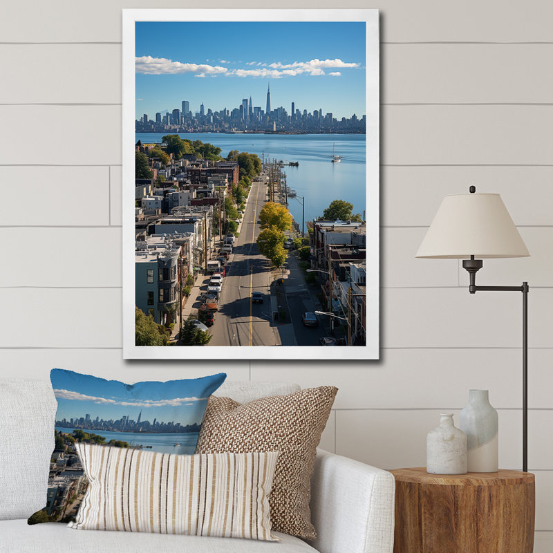 «New York Queens Panorama II - Cityscapes», reproduction sur toile, H 32 po x l 24 po x P 1 po, Cadre photo blanc