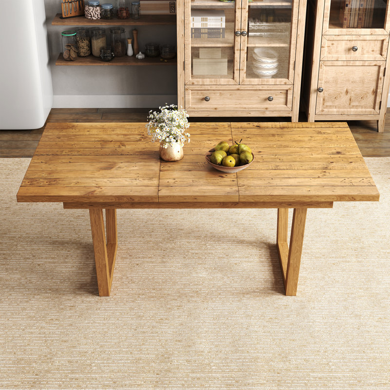 Extendable Solid Wood Dining Table With Sled Legs, Farmhouse Reclaimed Pine Dining Table For Kitchen/Dining Room, Brown