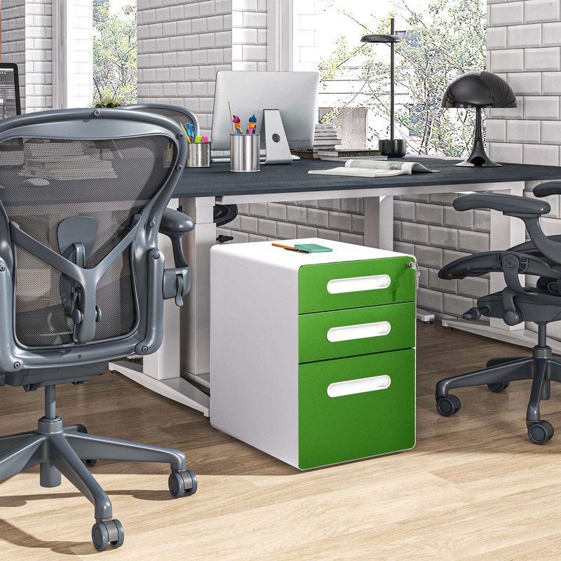 Izmir 39cm Wide 3 -Drawer Steel File Cabinet, Green