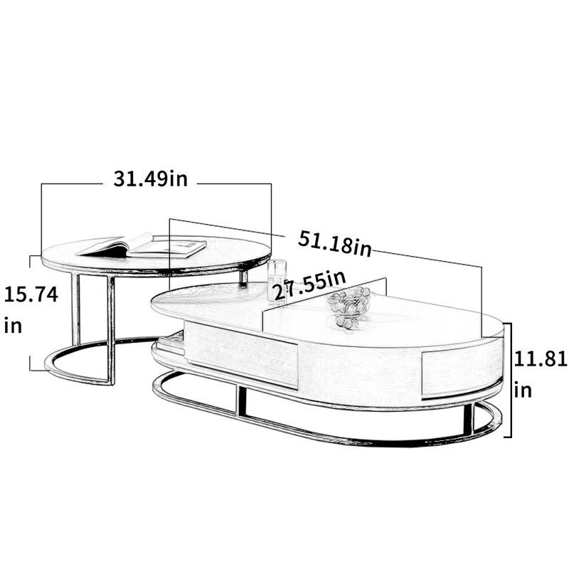Oval Modern Coffee Table, Black/White