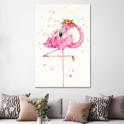 Sweet Flamingo by Sillier Than Sally - Wrapped Canvas Print